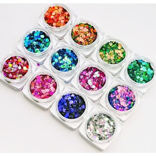 12Jars/Lot Holographic Laser Nail Glitter Powder Chameleon Sparkly Gold Silver Nail Glitter Sequins Dust Nail Art Chameleon Tr47