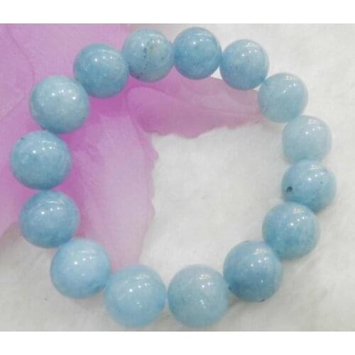 14MM BRAZILIAN AQUAMARINE GEMS ROUND BEADS STRETCHY BRACELETS 7.5" AAAQ