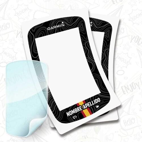 2 X flag stickers Spain name on vinyl for GARMIN EDGE 1000 + PROTECTOR hydrogel bike BTT bike customizable