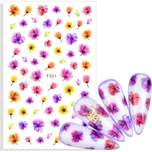 3D Stickers for Nails Translucent Flower Leaf Nails Art Decoration Manicure Adhesive Sticker Sliders Nail Foil Accessories