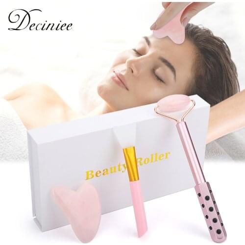 3In1 Germanium Jade Roller Gua Sha Set Face Massager Lymphatic Drainage Body Massager with Mask Brush Anti-Wrinkle Face Firming