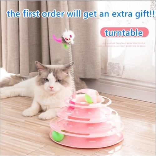 4 Layers Pet Cat Tower Tracks Disc Interacitve Toy Cat Intelligence Amusement Triple Disc Tumbler Cat Disc Turntable Ball Toy