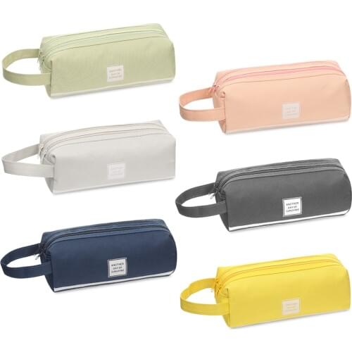 6 colors Large Capacity Double Zip Fabric Pencil Cases Bags Creative Canvas Pen Box Pouch Case School Office Stationary Storage