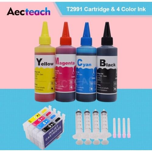Aecteach T2991 T2992 T2993 T2994 Refillable Ink Cartridge for EXPRESSION HOME XP-442 XP-445 XP-345 Printer + 400 ml Bottle Ink