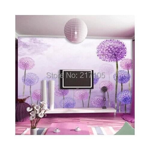 Free shipping large murals The sitting room wall paper Purple TV setting wall The flower wallpaper The dandelion