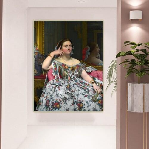 Citon Ingres《Madame Moitessier》Canvas Art Oil Painting Artwork Poster Picture Background Wall Decor Home Living Room Decoration
