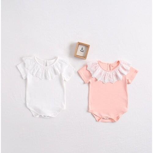 Sweet lace princess romper summer ruffles short sleeve jumpsuit newborn kids overalls pajamas for children outfits 0-24m