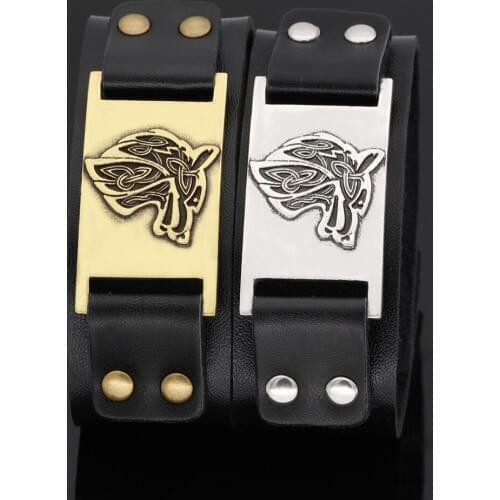 Men viking wolf head leather amulet bracelet jewlery -fit 20CM- 25CM