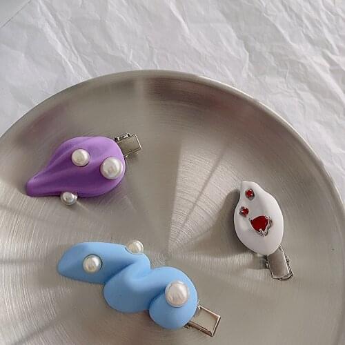 FFLACELL Korea New Summer Metallic Cream Pearl Rhinestone Marshmallow Hairpin for Women Hair Clips Accesorios Para El Cabello