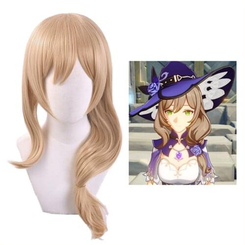 Genshin Impact Lisa Wig Cosplay Blonde Long Curly Bangs Heat Resistant Hair Adult Halloween Role Play