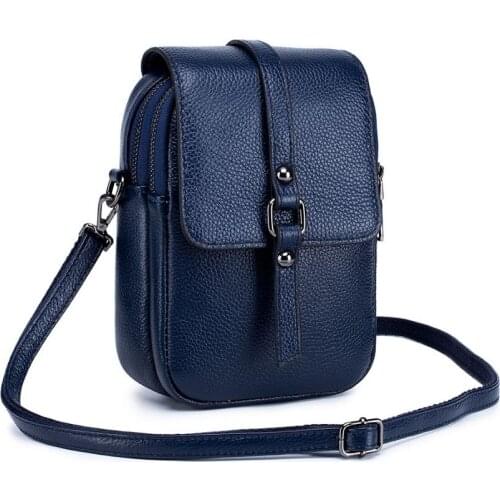 Classic Genuine Leather Handbag Women Cow Leather Should bags Female Double Zip Womens Crossbody Bag Black Red Taro Dark Blue