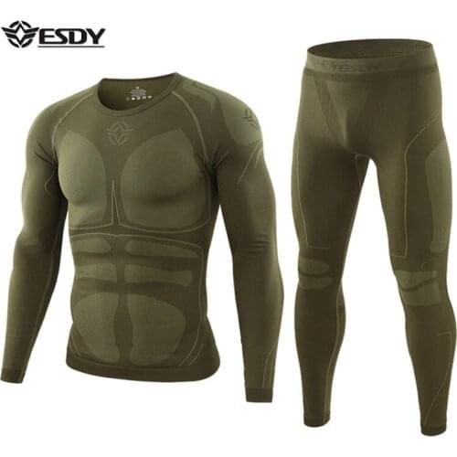 Men Outdoor Tactical Thermal Underwear Set Elasticity Breathable Anti-Sweat Sportswear Climbing Fishing Riding Training Clothing
