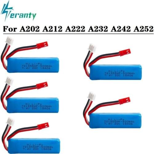 5PCS 7.4v 500mAh LiPo Battery for WLtoys A202 A212 A222 A232 A242 A252 4WD RC Car Parts 7.4V 721855HP