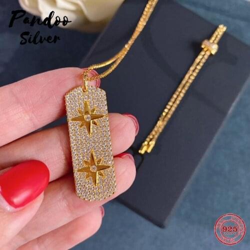 Fashion Charm Sterling Silver Copy 1:1 Replica, Adjustable Necklace With Single Paved Stars Pendant Luxury Jewelry Gift
