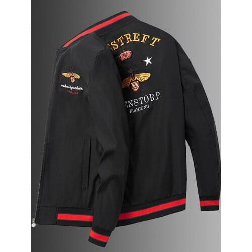 Trend Vintage Jacket Mens Bomber Jackets Bomber Outfit Black White 2021 Spring And Autumn New Mens Bee Embroidered Jacket Coat