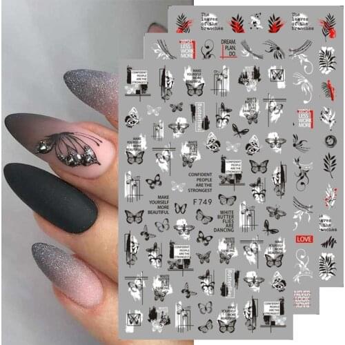 Black White Butterfly Ladybug 3D Nails Sticker Flower Leaf Decals DIY Designs For Nail Art Manicures Decorations Salon Accessory