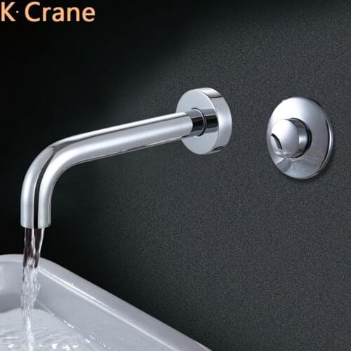 Bathroom Wall Mount Faucet Basin Sink Single Cold Tap Chrome Copper Faucets Delay Pressing Button Grifo Waterfall Brass Torneira