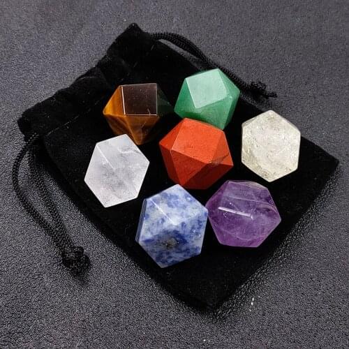 Natural Crystal Gem Polyhedron Faceted Seven Chakras Healing Reiki Energy Stone Symbol Meditation Paperweightion Collect Crafts