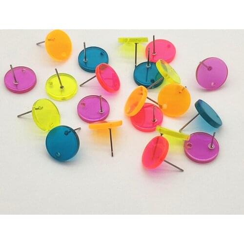 New Arrival! 14mm 100pcs Acrylic Neon Effect Round Shape Ear Stud for Handmade Earring DIY Parts,Jewelry Findings & Components