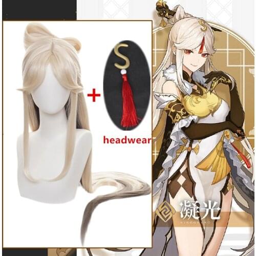 Genshin Impact Cosplay Wig Ningguang Cosplay Wig Women Brige Headwear 120CM Straight Synthetic Hair Heat Resistant accessories