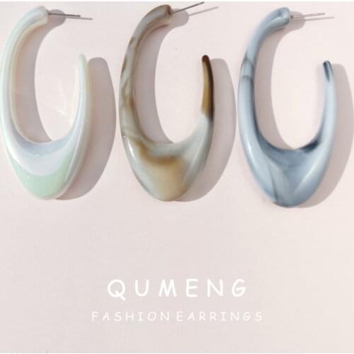QUMENG Simple Dazzling Color resin Hoop Earrings Fashion Big Circle Hoop Statement Earrings for Women Water drop korea Jewelry