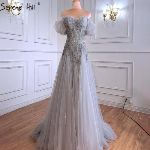 Serene Hill Grey Mermaid Luxury Evening Dresses Gowns 2021 Beading Sparkle Sexy For Wowmen Party CLA70931