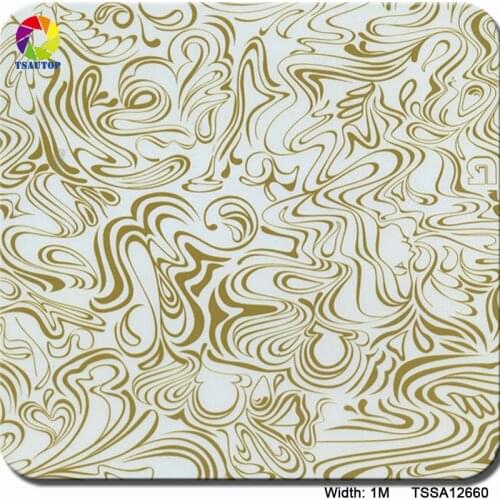 TSAUTOP 1M*10M gold flower design TSSA12660 Water Transfer Printing Film hydro dipping pva film