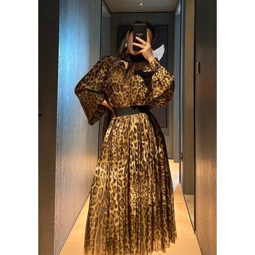 Top Quality 2021 New Original Design D style Luxury Pure Silk Leopard A-LINE Women Skirt and sirt women dresses