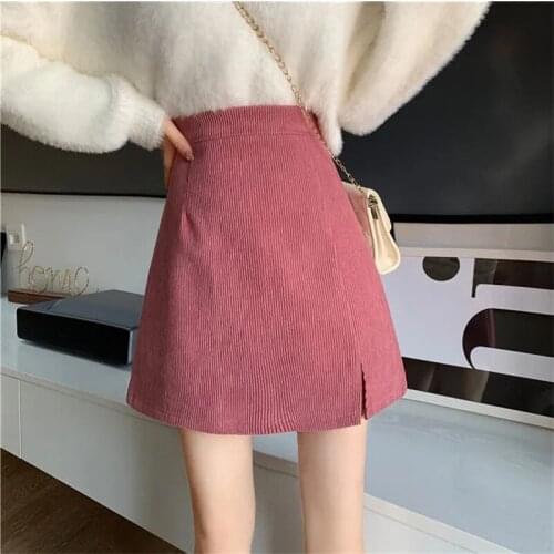 Womens Autumn Winter New Style Buttock Short Skirt Sweet Showing Thin High Waist Slim Skirt Small Bifurcation A-line Skirt