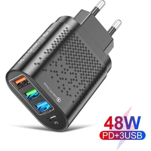Type C Charger PD 48W USB For iPhone 12 Pro Max Mini Quick Charge QC3.0 2.4A USB C Fast Charging Travel Wall For iPhone 11