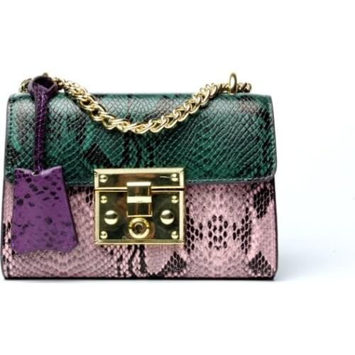 Snake Pattern Luxury Small Metal Chain Bag High Quality Crossbody Bags Women Leather Shoulder Bag
