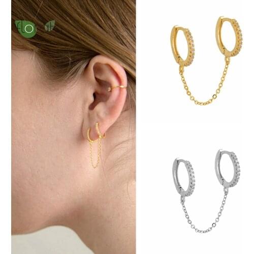 925 Silver Ear Buckle Earrings for Women Hoop Earrings Chain Tassel Crystal Simple Earring Jewelry For Lady Girls Pendientes