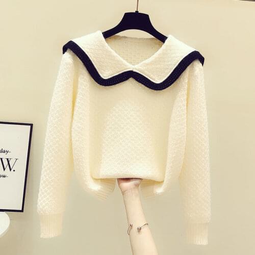 Sweater ladies spring and autumn new style 2021 fashion loose doll collar knitted pullover Western style all-match blouse