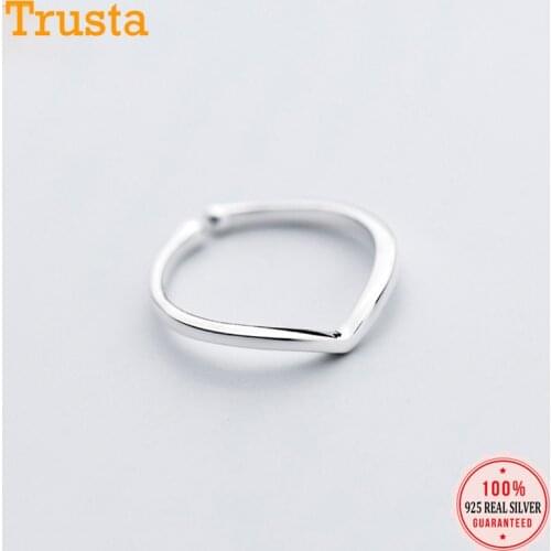 Trusta 2020 Women V Shape Ring Letter Opening Fashion Jewelry Pure 100% 925 Sterling Silver Finger Rings Best Gift DS435