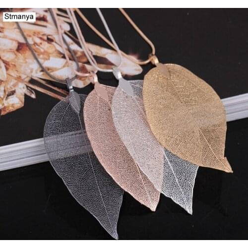 New Fashion Cute Retro chain Necklace Women Natural true leaves long choker Necklaces & Pendants Wholesale N1176