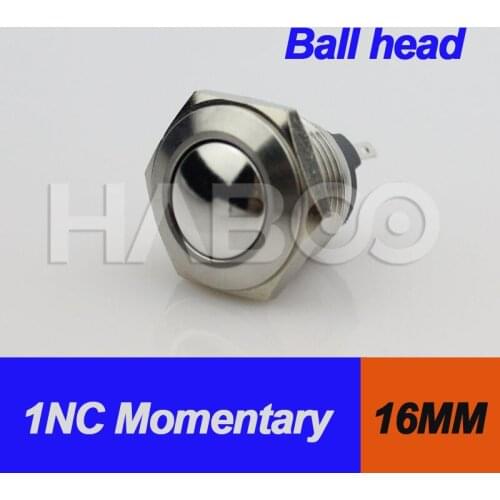 1pcs shipping free switch dia.16mm momentary pcb type 1NC ball head waterproof push button switch 2A 250V