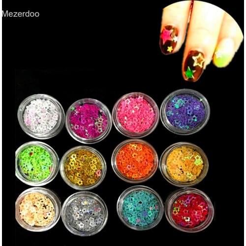 12 Boxes Mix Colors Hollow Star Shape Flat AB Colors Sequins Paillette DIY Nail Art Manicure Decoration Confetti