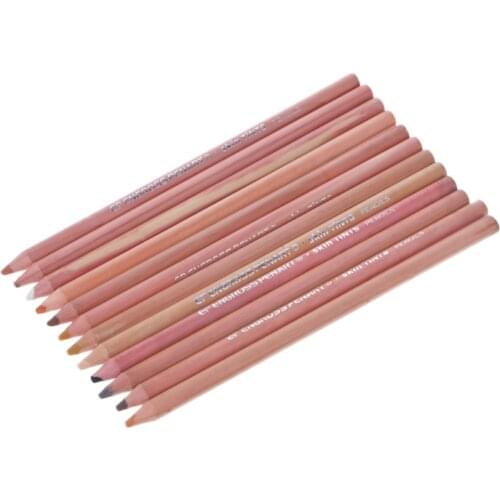 12Pcs Professional Soft Pastel Pencils Wood Skin Tint Pastel Colored Pencil