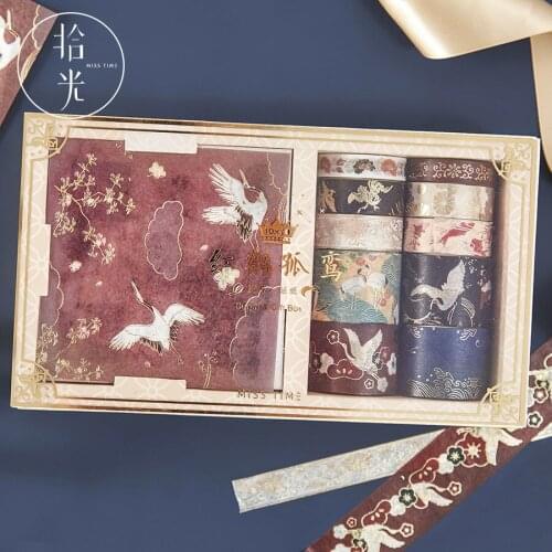 20pcs/Set Classical Chinese Style Washi Tape Sticker Set Crane Gold Foil Washi Paper Sticker Hand Account DIY Decoration