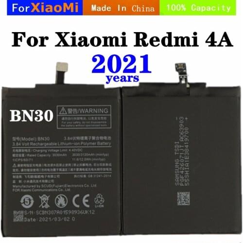2021 Years For Xiaomi Redmi 4A Redrice Hongmi 4A Battery BN30 3120mAh Original Capacity High Quality Replacement Batteries