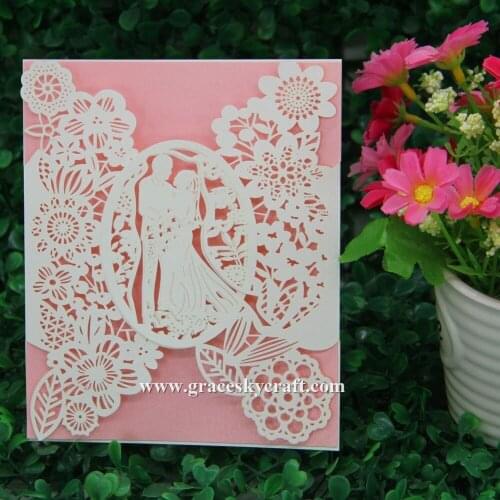 30pcs/lot Laser Cut Wedding Party Invitation Cards with Inner Paper Greeting Card Lace Bridegroom &Bride free shipping
