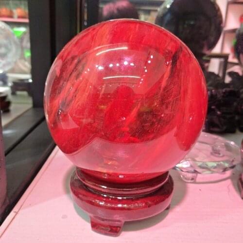 8CM red smelting crystal ball natural feng shui magic healing crystal ball, gem + bracket