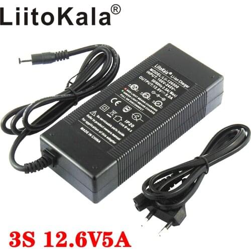 Liitokala 12.6V 5A 3A 1A Lithium Battery Charger 3 series lithium Cbattery 12V battery charger+US EU AC power cord