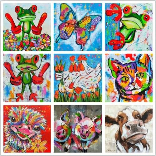 Hot 21 style cartoon watercolor chicken cow frog diamond painting color icon full square diamond embroidery animal 3d wall stick