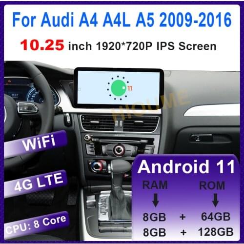 10.25" 8Core 8+64G Android 10 Car Multimedia Player GPS Navigation for Audi A4 A4L A5 B8 2009-2017 Stereo Radio with BT WiFi 4G