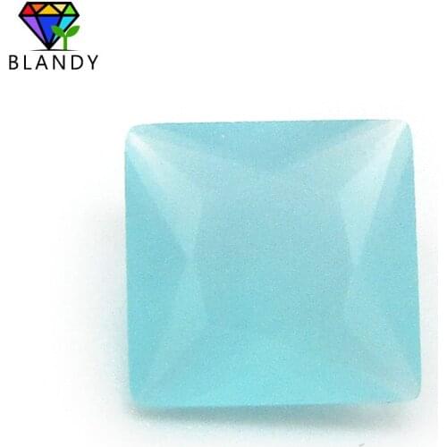 Free Shipping 2x2~12x12mm Square Shape 5A Qaulity Loose Glass Stone Princess Cut Milky Green Synthetic Gems For DIY Jewelry