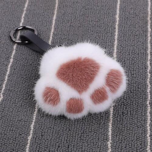 Car Key Pendant Real Mink Fur Cat paw Toy Keychain Cute Bag Charm Ornaments Soft Pompom Plush Cute Bear claw Key rings