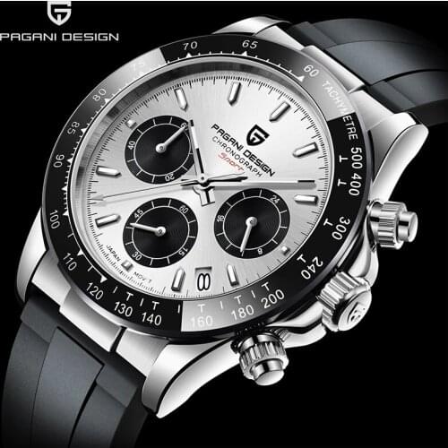 PAGANI DESIGN Sports Chronograph Stainless Steel Waterproof Mens Quartz Watches Rubber Sapphire Glass Luminous Relogio Masculino