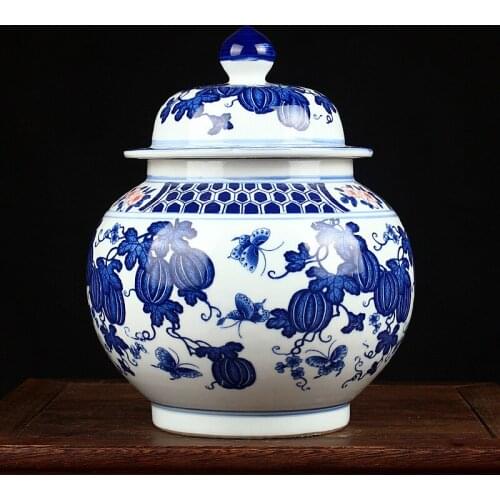 Jingdezhen Tea Pot Blue And White Porcelain Storage jar Chinese Ginger jar vase Medicine Pot Food Pot Ceramic Pickle Jar