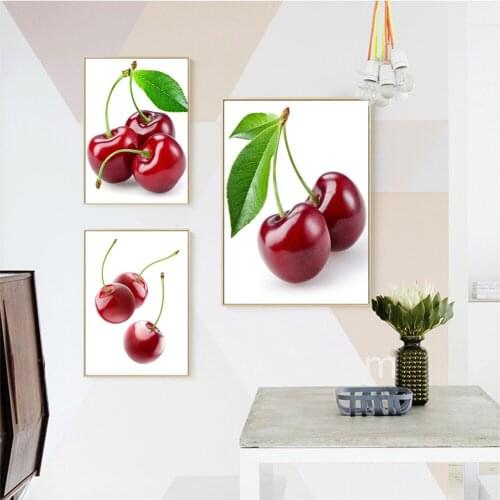 Tree and Berries of Ripe Red Cherry Fresh Fruits Posters Prints Canvas Painting Wall Art Pictures For Dining Room Home Decor